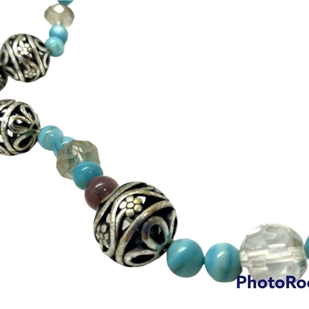❤️Turquoise princess silver orb filigree necklace