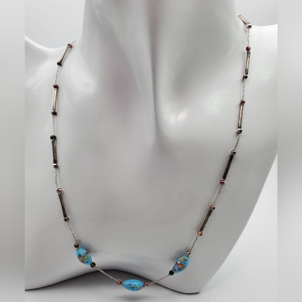 😇 Clossione sky blue glass‎ beaded necklace N1611