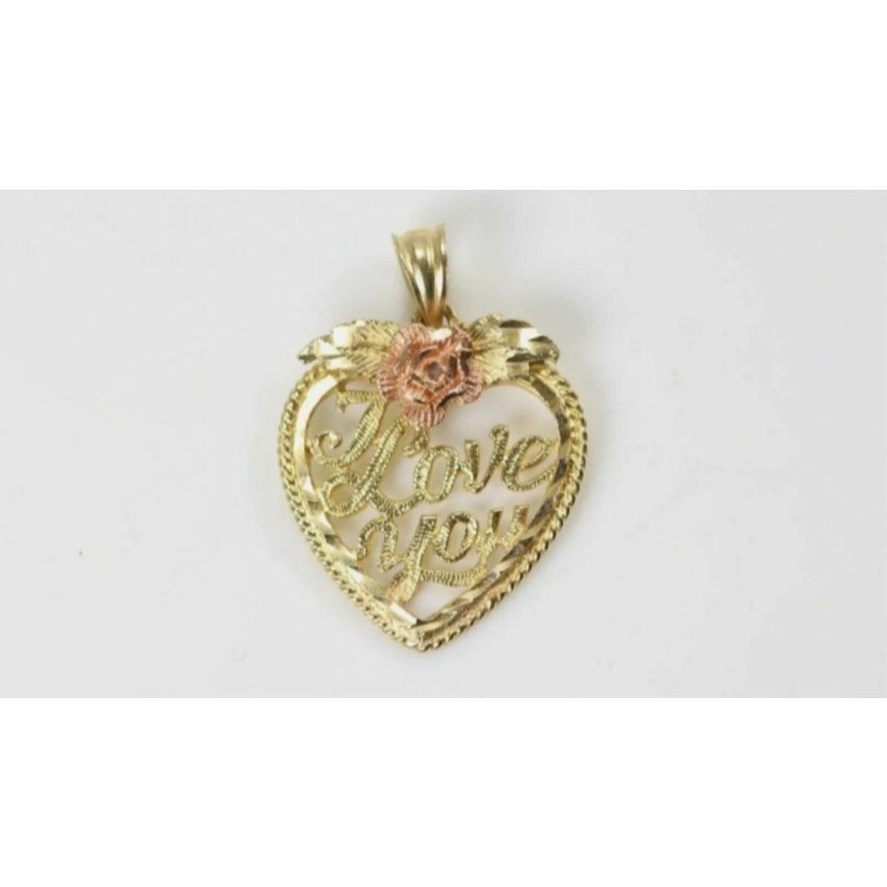 14k Solid gold heart I love you necklace pendant mother's day valentine