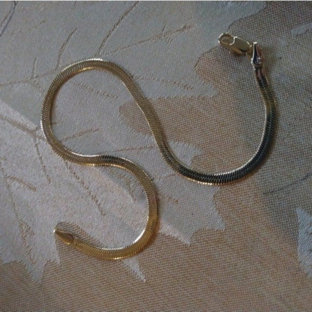 14kt Italy stamped gold Bonded herringbone swanky bracelet Plus Sized.