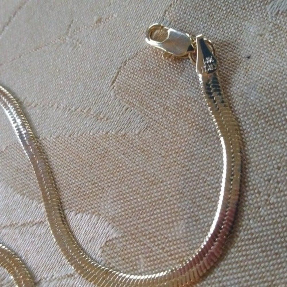 14kt Italy stamped gold Bonded herringbone swanky bracelet Plus Sized.