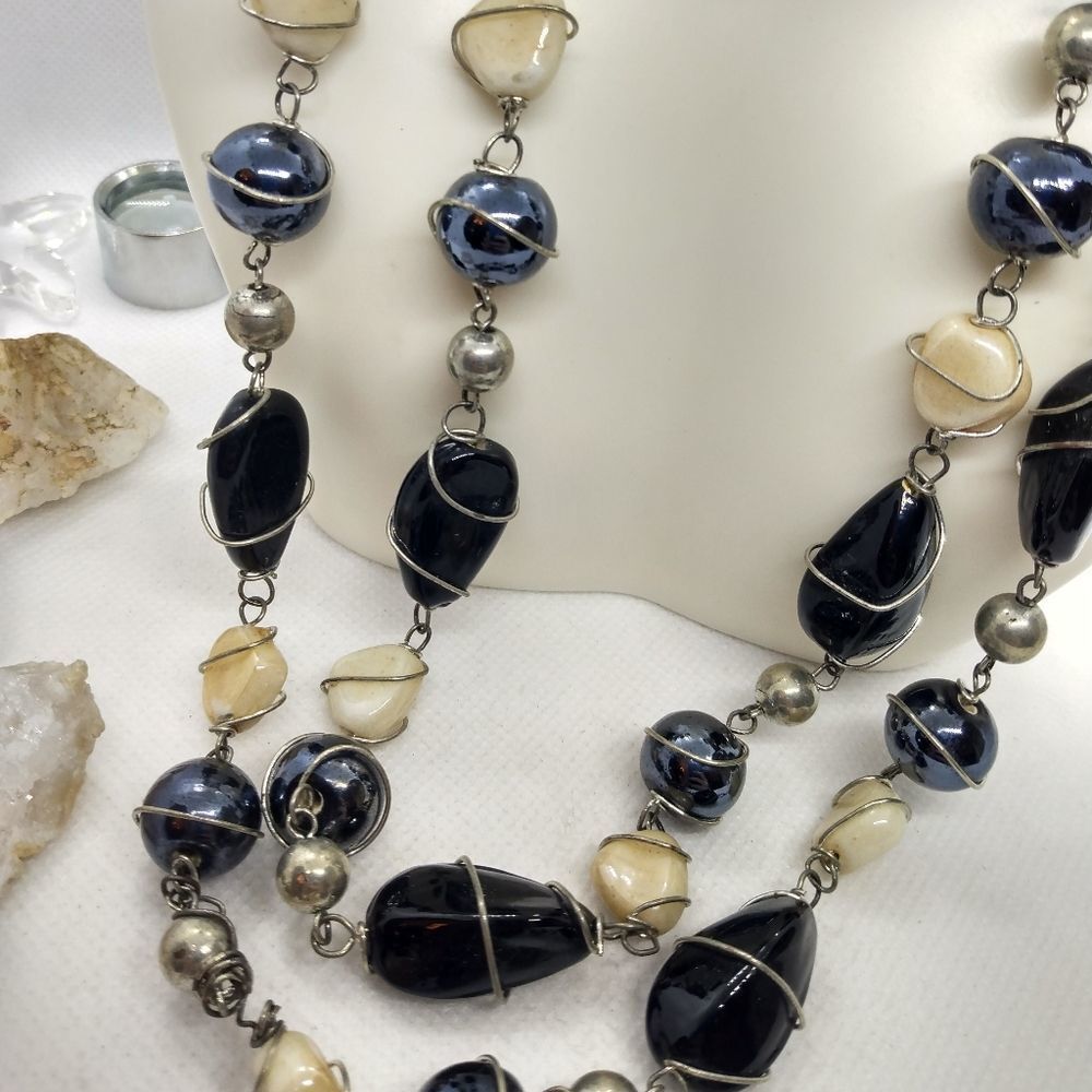 ❤Precious stone sterling silver wire wrapped handcrafted necklace Blue tiger eye