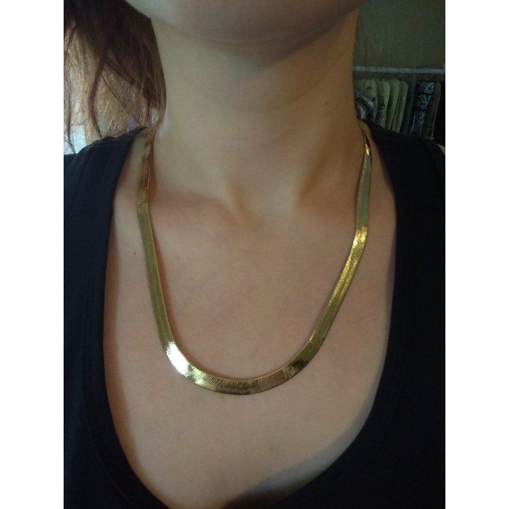 18kt stamped gold Bonded Thick herringbone chain necklace masculine or feminine