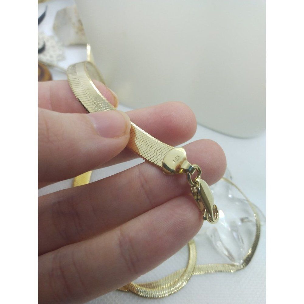 18kt stamped gold Bonded Thick herringbone chain necklace masculine or feminine