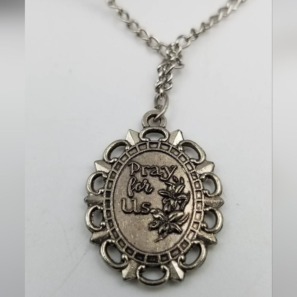 Silver st Anthony pray for us rosary prayer necklace