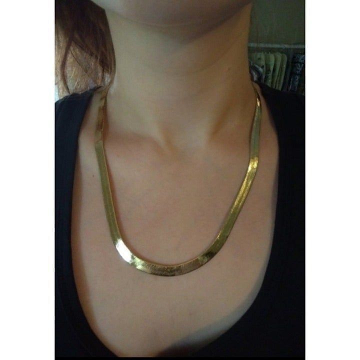 18k stamped gold Thick herringbone chain necklace 30 inch