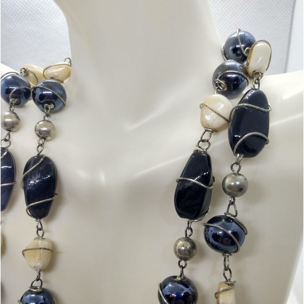 ❤Precious stone sterling silver wire wrapped handcrafted necklace Blue tiger eye