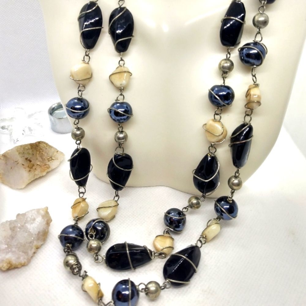 ❤Precious stone sterling silver wire wrapped handcrafted necklace Blue tiger eye
