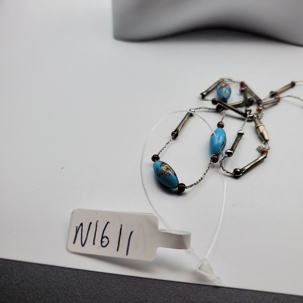 😇 Clossione sky blue glass‎ beaded necklace N1611