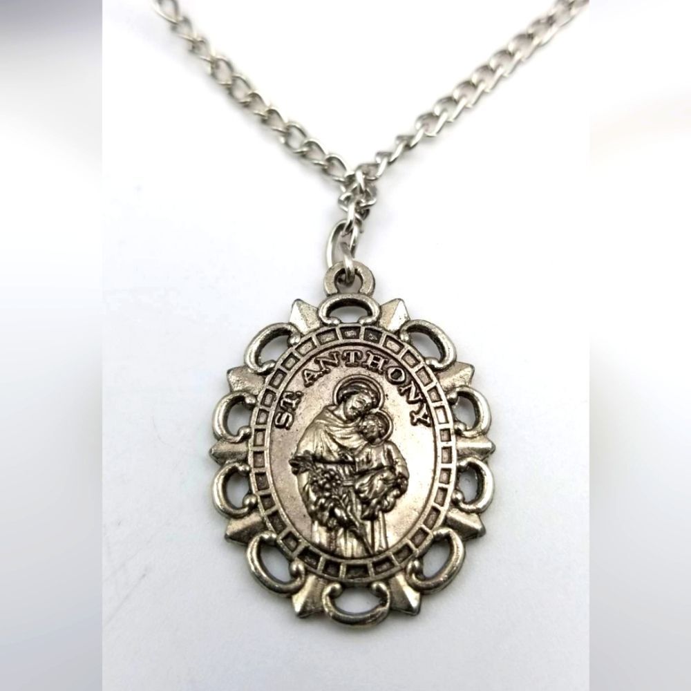 Silver st Anthony pray for us rosary prayer necklace