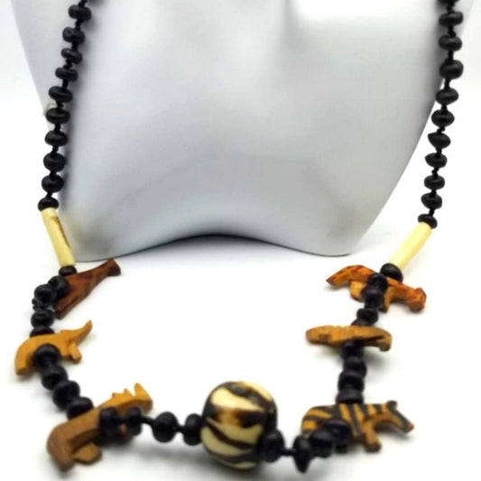 Wooden‎ carved African animals necklace