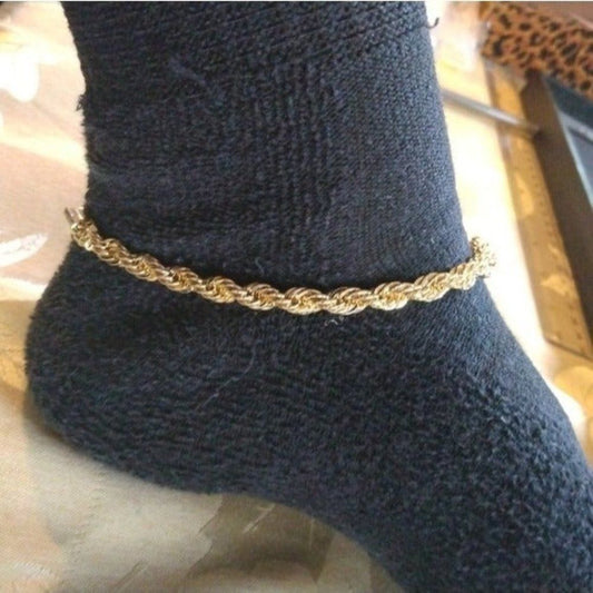 14kt Italy stamped gold Bonded Thick rope chain anklet
