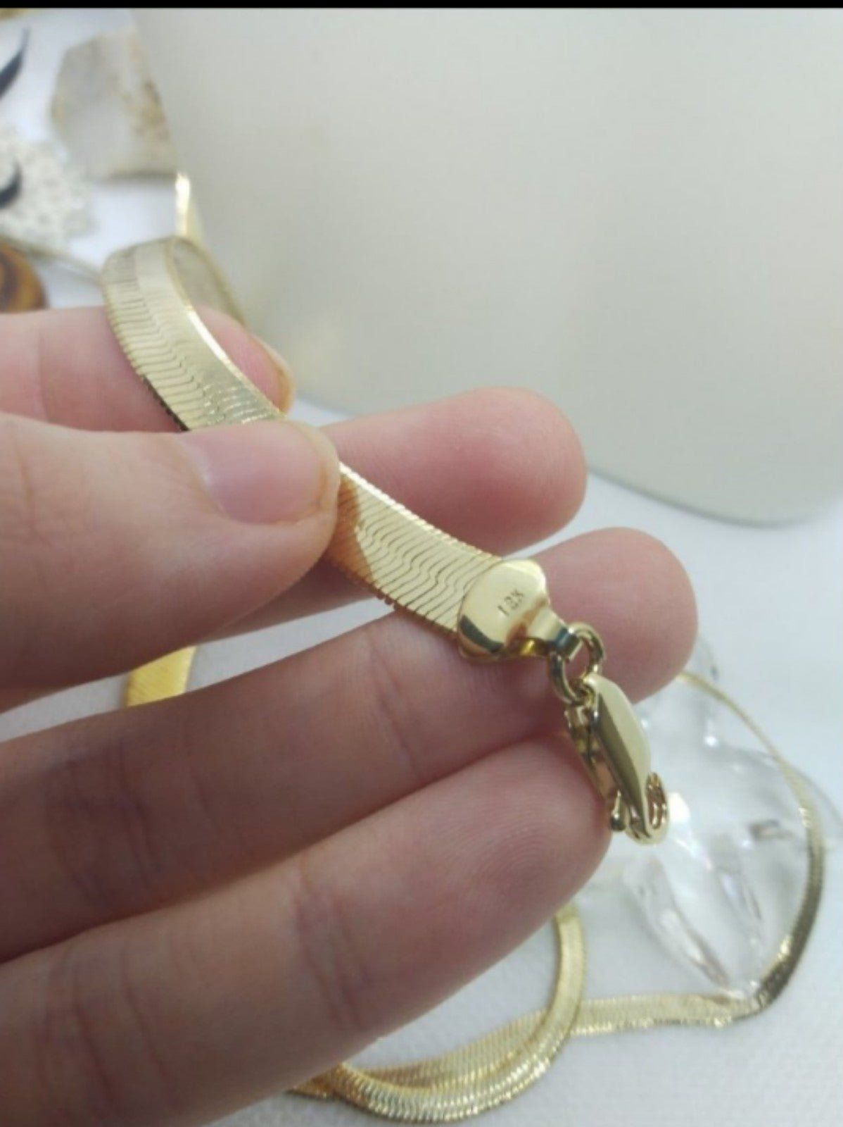 18k stamped gold bonded Thick herringbone chain necklace