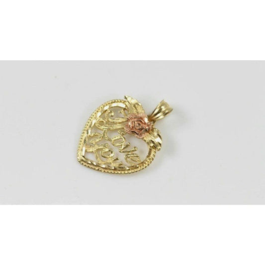 14k Solid gold heart I love you necklace pendant mother's day valentine
