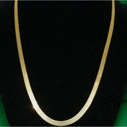 14kt stamped gold Bonded chain herringbone necklace 24 inch length feminine