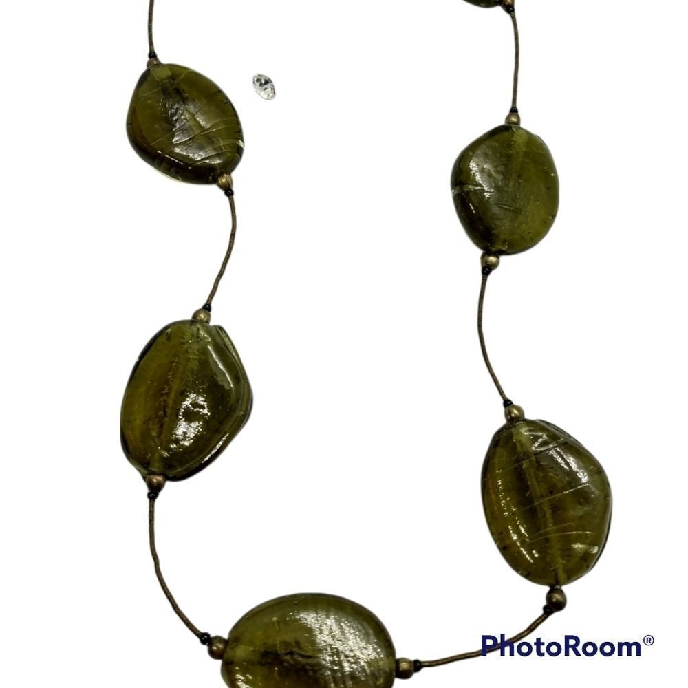 ❤️Emerald Glass stone antique necklace heavy‎ piece