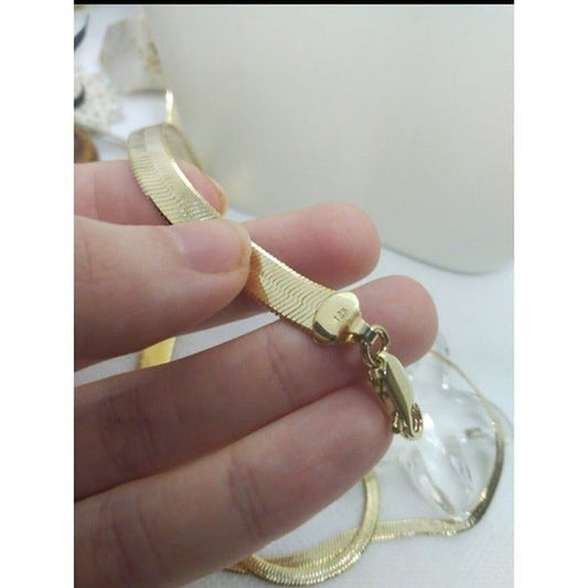 18k stamped gold Thick herringbone chain necklace 30 inch