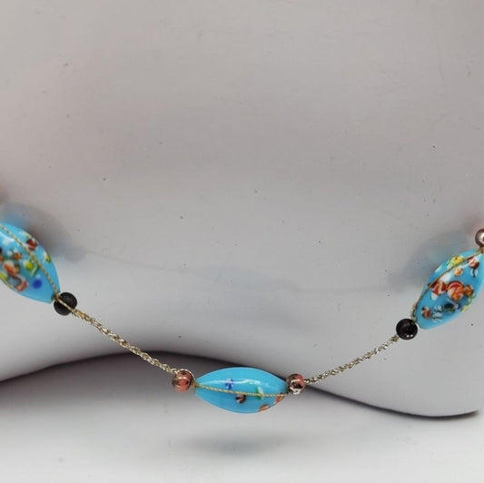😇 Clossione sky blue glass‎ beaded necklace N1611