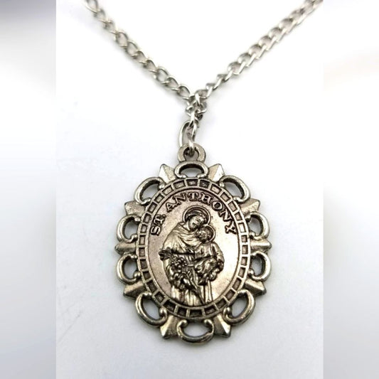Silver st Anthony pray for‎ us rosary prayer necklace